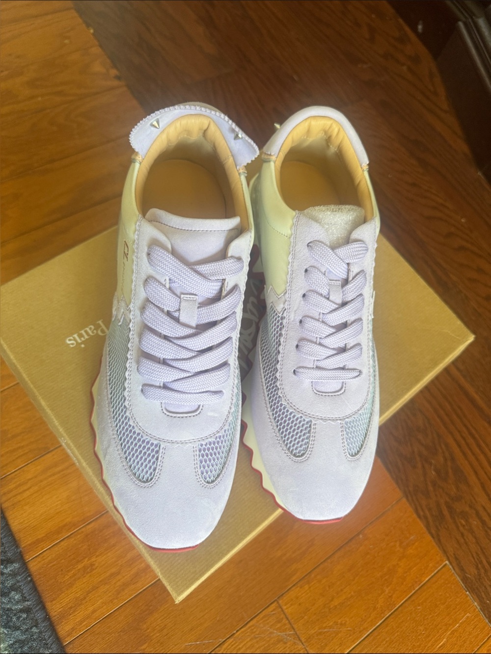 Christian Louboutin Lilac and Red Spike-Soled Sneakers